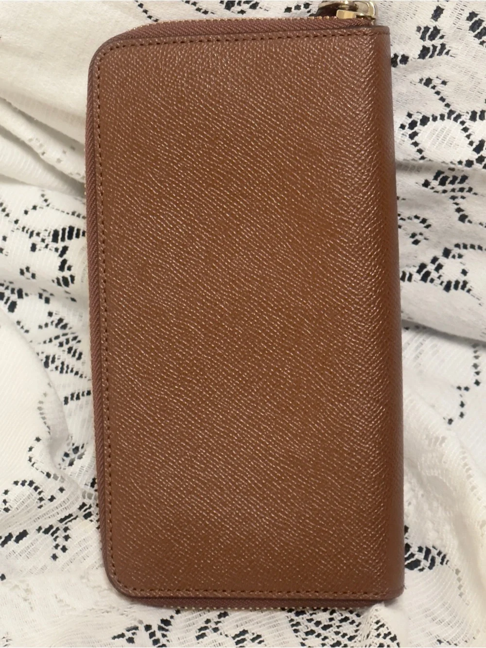 Coach Brown Saffiano Zip Wallet with Exterior Card Slot
